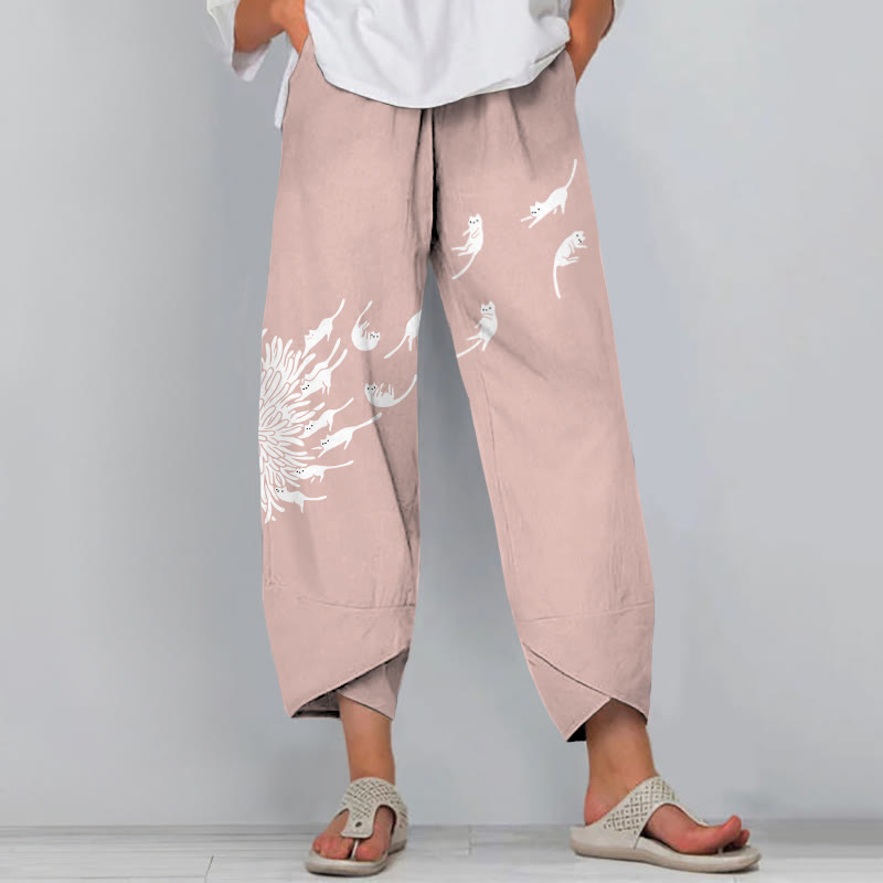 Dashingsoul Abstract Creative Dandelion Cat Painting Art Pants