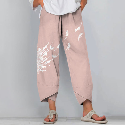 Dashingsoul Abstract Creative Dandelion Cat Painting Art Pants