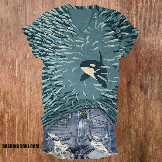 Orca And Herring Ball Art Print Print T-shirt